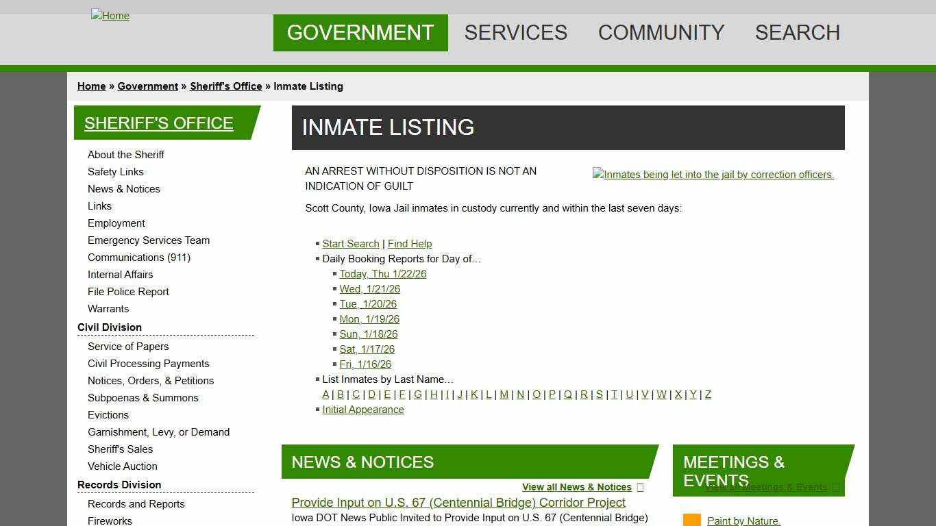 Inmate Listing Scott County, Iowa